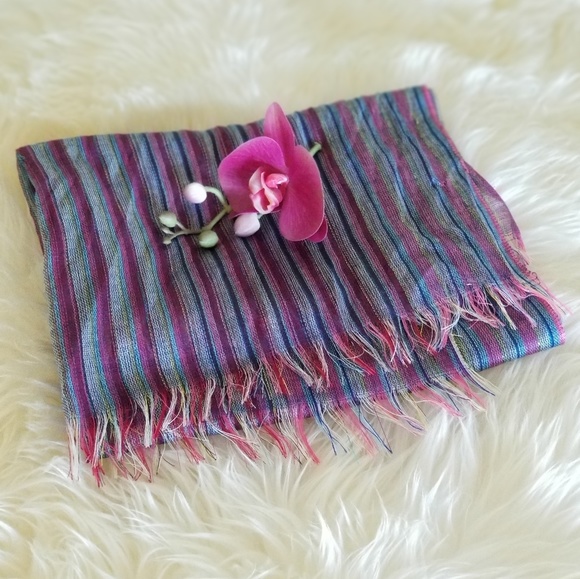 Soft light weight scarf/shawl PNK/BLU/GRN Striped - Picture 10 of 12